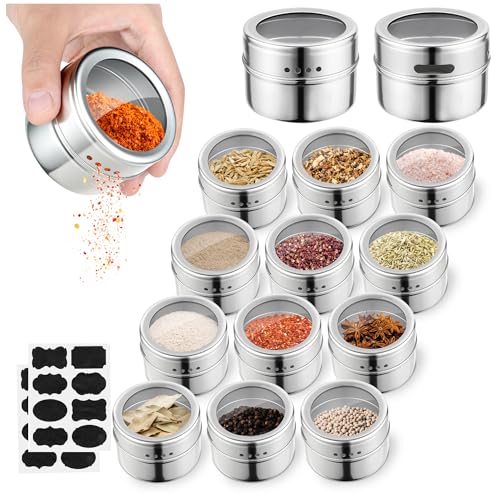 luqagol 12pcs Stainless Steel Spice Jars, Magnetic Condiment Tins Magnetic