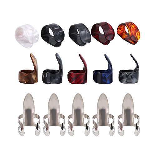Dilwe 15 Stücke Gitarre Fingerpick, mit box DIY Daumen Picks Finger Picks Xylonit Zeigefinger Fingerpick Protector Zubehör für alle Gitarre