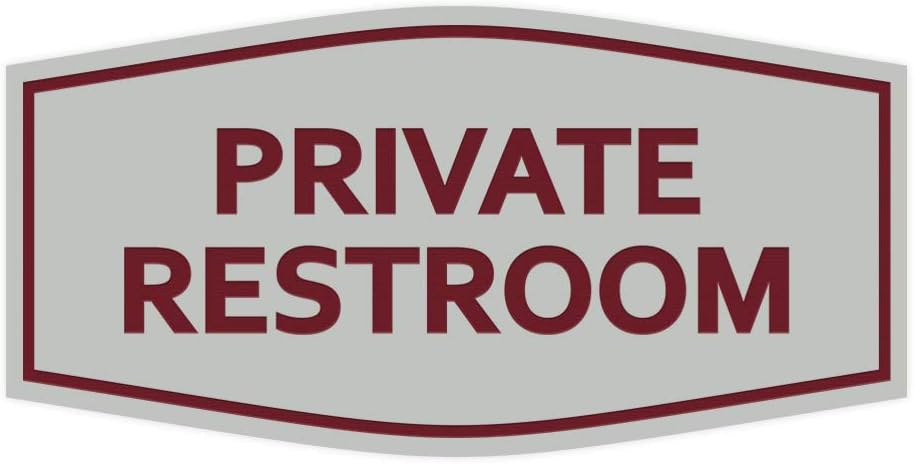 Signs ByLITA Fancy Private Restroom Sign (Light Grey/Burgundy) - Large
