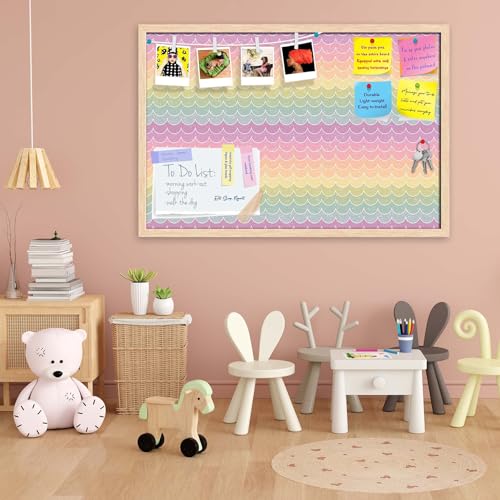 Image of ArtzFolio Wavey | Bulletin Board Notice Pin Board | Vision Soft Board Combo with Thumb Push Pins & Sticky Notes | Natural Brown Frame | 30 x 20 inch (76 x 51 cms)