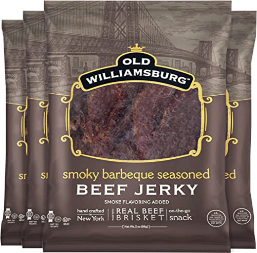Old Williamsburg Smoky BBQ Kosher Beef Jerky, 2oz (4 Pack) | Real Beef Brisket | Hand Crafted | Gluten Free Meat Snack | Protein Packed Old Williamsburg Smoky BBQ Kosher Beef Jerky, 2oz (4 Pack) | Real Beef Brisket | Hand Crafted | Gluten Free Meat Snack | Protein Packed