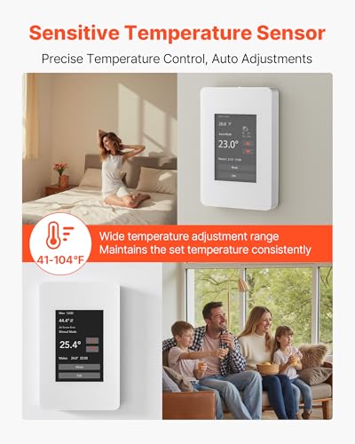 Image of VEVOR 7-Day Programmable Thermostat Gray-White (Without WiFi) - for Radiant Underfloor Heating Cable & Heat Pump, GFCI & Sensitive Sensor, TFT Color Touch Display, Energy-Efficient