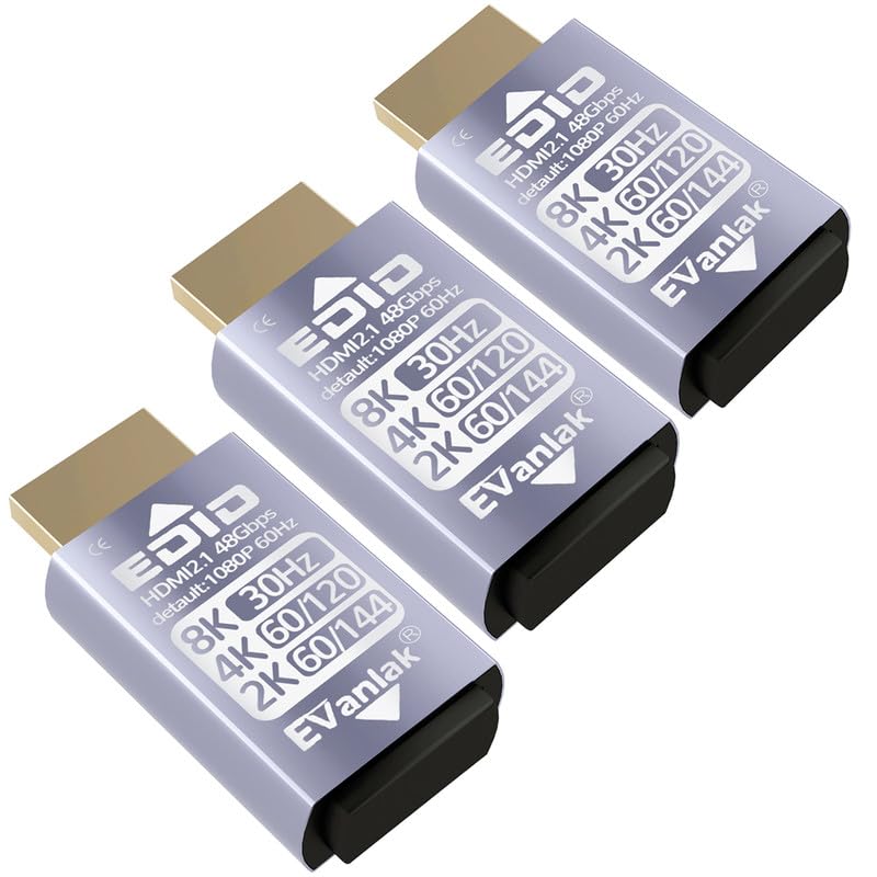 EVanlak DMI Passthrough EDID Emulator Adapter - Dummy Plug Virtual Monitor Headless Ghost Display, 1080P@60Hz to 8K@30Hz Resolution, 3 Pack