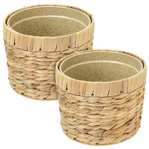 HMF Pot de Fleurs innovant tressé en Jacinthe d'eau, avec Pot de Plantes en matières premières durables, Rond | Set de 2 | 19 cm de diamètre