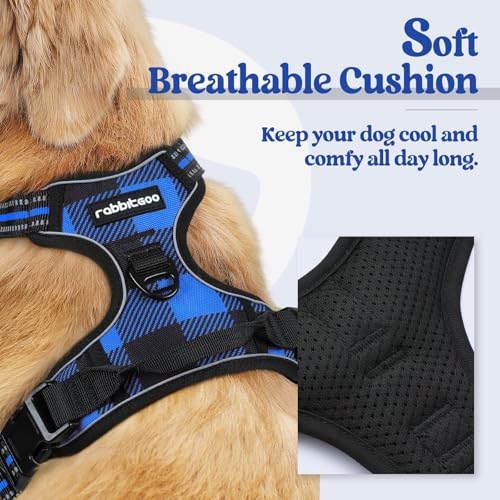 Image of rabbitgoo Dog Harness No-Pull, Comfortable Padded Plaid Harness with Handle Easy Control, Adjustable Reflective Pet Vest with 2 Leash Clips for Small Dog, Blue Plaid, S