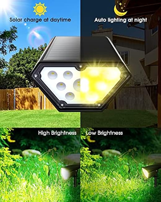 Biling Solar Spot Lights Outdoor, 2-in-1 Solar Landscape Lights 12 LED Bulbs Solar Powered IP67 Waterproof Adjustable Wall Light for Patio Pathway Yard Garden Driveway Pool - Warm White