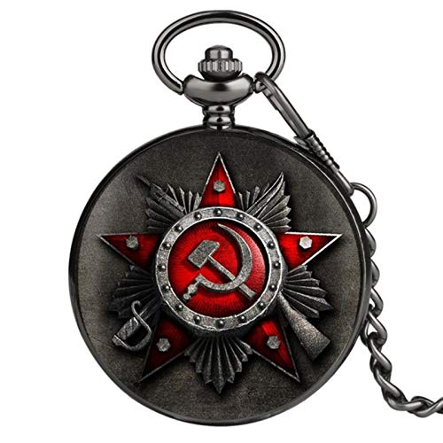 ZMKW Retro Russland Sowjetunion Russische Flagge Hammer Abzeichen Sichel Taschenuhr Design Halskette Kette Geschenk für Männer Frauen, Taschenuhr Cover