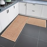 losbulake Kitchen Rugs and Mats Washable,Non Skid Rugs for Kitchen,Natural Rubber Bottom Kitchen Mat,Suitable for Kitchen Carpet in Front of Kitchen Sink. (17'x30'+17'x47', Camel)