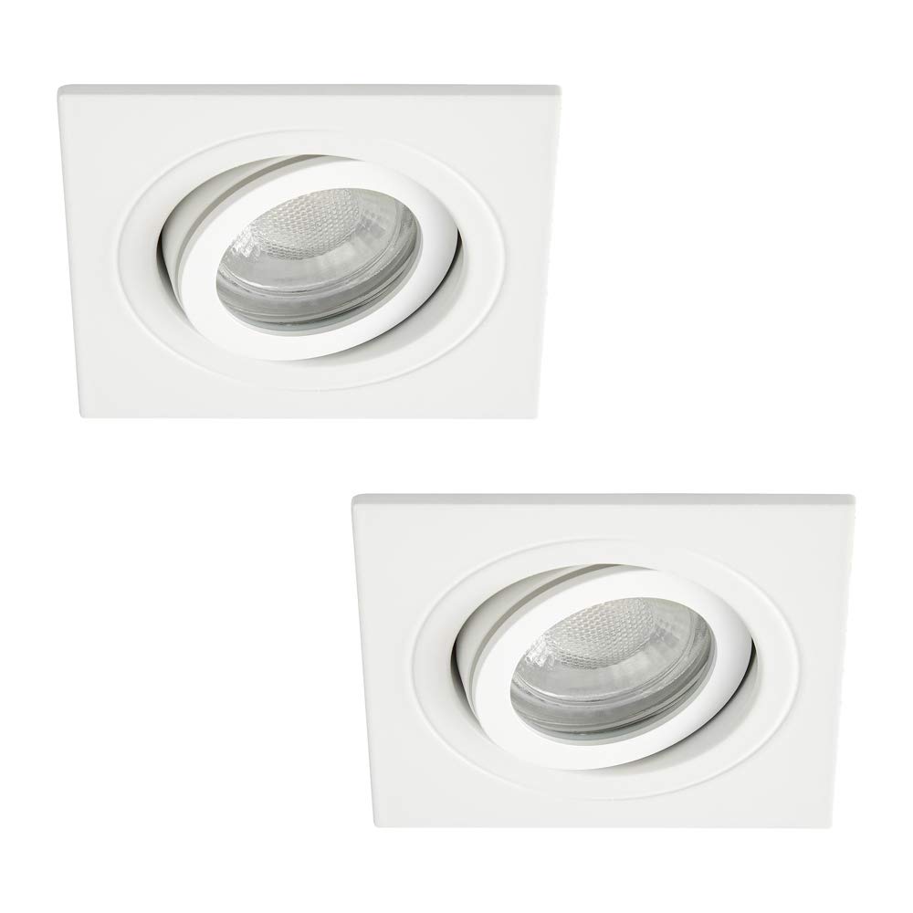 LITECRAFT IP65 Rated Tiltable Square Recessed Spotlight Downlighter (White, Pack of 2)