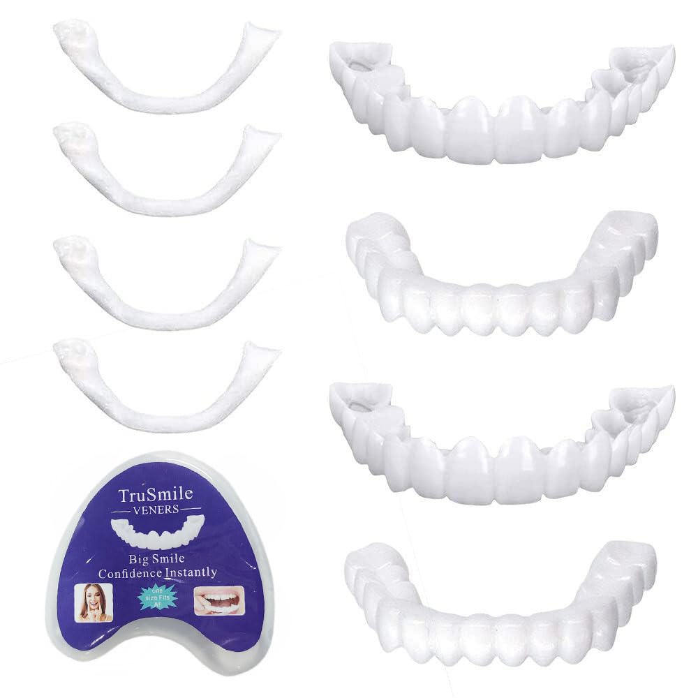 Flipped Warmth 2 Pair False Teeth Veneers Top And Bottom Instant Veneers Fake Teeth White Dentures Instant Smile Veneers Cosmetic Teeth Whitening Temporary Prosthesis Teeth