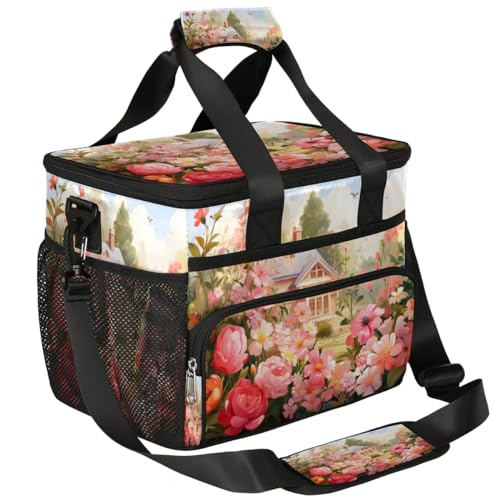 Roses Insulated Picnic Backpack Lunch Box for Women Men Picnic Basket Tote Lunch Bag Picnic Bag Portable Lunch Bags for Picnic, Beach, Work, Trip,Office, Camp Flowers Garden