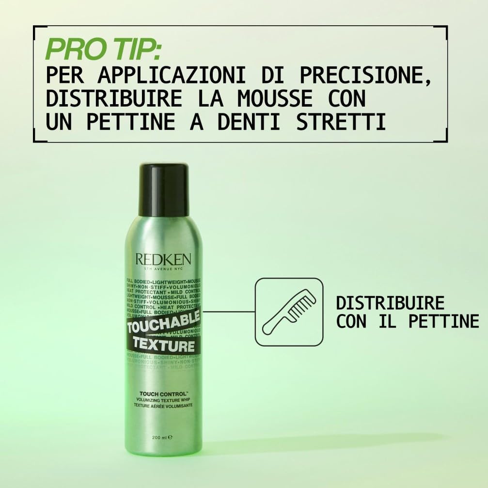 Redken Mousse Volumizzante e Texturizzante, Dona Corpo e Volume, Finish Naturale, Per Tutti i Tipi di Capelli, Formula Vegana con Olio di Ricino, Touchable Texture, 200 ml