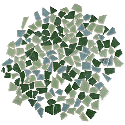 200g Ceramic Mosaic Tiles Colorful Irregular Broken Porcelain Tiles Crystal Mosaic Glass Pieces for DIY Crafts Plates Flowerpots Handmade Home Decor Green Cover