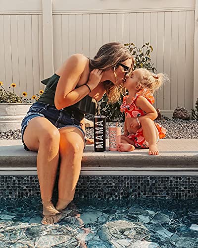 Lucky Love Mama + Mini Stainless Steel Cups For Kids And Adults - 3D Printed Leopard Insulated Tumblers With Lids And Straws Making This Mom Mug And Toddler Straw Cup Spill Proof (Black And Blush) #TOP3