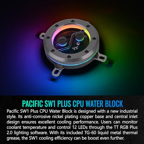 Image of Thermaltake Pacific SW1 Plus CPU Water Block, Temperature Sensor, LGA 1700 / AM5 Compatible, 12 Addressable LEDs, TT RGB Plus Software Control, CL-W379-CU00SW-A
