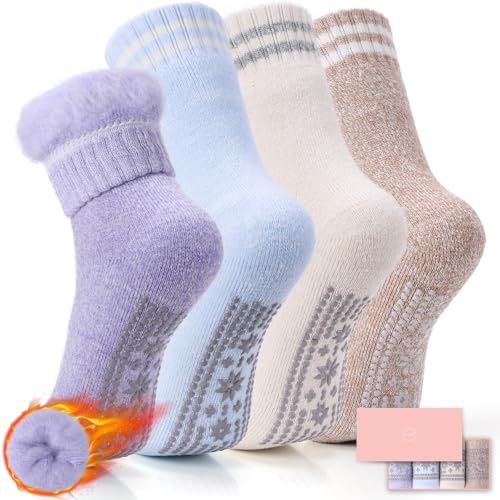 HUGSWEET Thermal Socks For Women Grip Heated Fuzzy Non Slip
