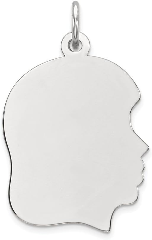 Solid 14k White Gold Plain Medium Facing Right Engravable Girl Charm Pendant (28mm x 4mm)
