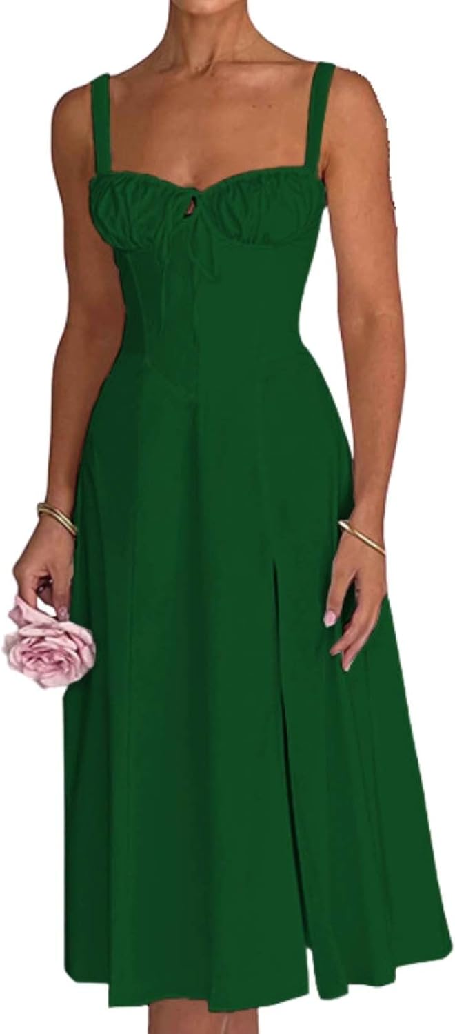 Womens High-end Corset Dress 2025 Bohemian Summer Slit Halter Slim Out A-Line Casua...