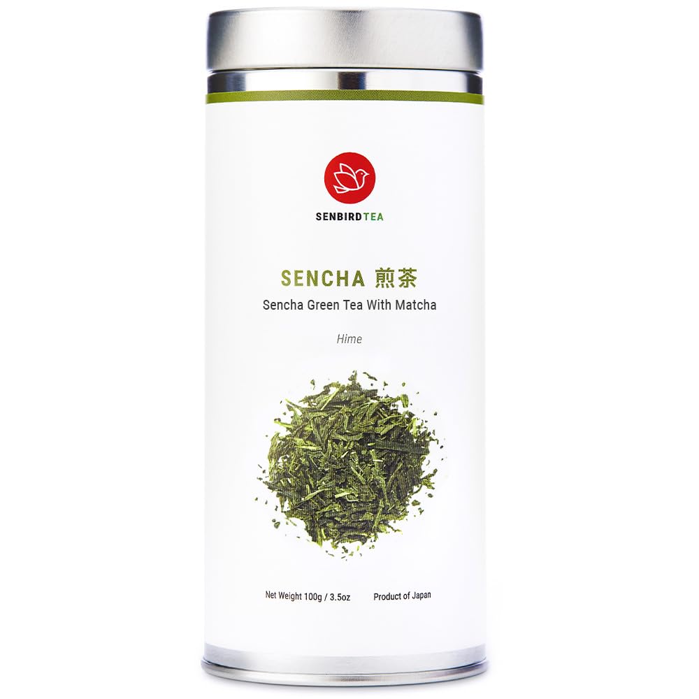 Senbird Premium Sencha With Matcha - Japanese Green Tea With Matcha - From Kyoto, Japan - Loose Leaf Tea In Airtight Tea Tin (3.5oz/100g)