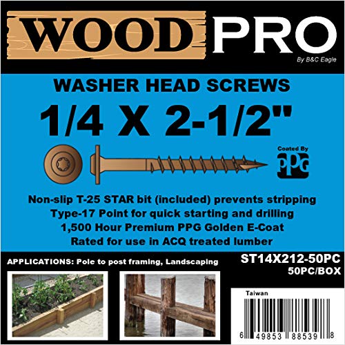 WoodPro Fasteners ST14X212-50PC 1/4-Inch by 2-1/2-Inch Length Round Washer Head Exterior Wood Screws, 50-Pack - Image 3