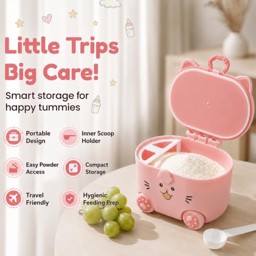 Image of Uonibaby by StarAndDaisy Formula Milk Container for Baby Milk Powder Container with Scoop, Portable Formula Dispenser, Airtight First Feed Baby Food Storage Container /Box for Travel -Kitty Pink