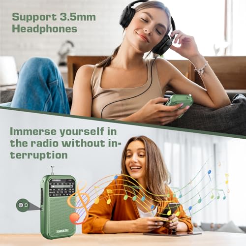 Image of XHDATA D220 Portable AM FM SW Radio Battery Operated With Headphone Jack, Excellent Reception Transistor, Pocket Size for Gift, Family, Elder (Green) | 2AA Battery Operated, Transistor Radio with Excellent Reception for Family or Elder (Green)