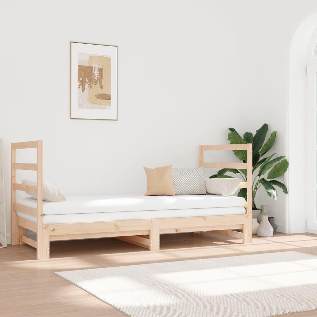 Sufrk 3124762 Extendable Day Bed 2 x (90 x 190) cm Solid Pine Wood Extendable Sofa Bed Frame