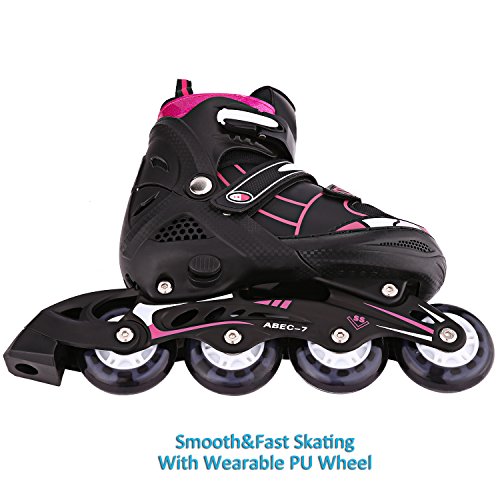 WeSkate Inline Skates Kinder/Erwachsene verstellbar mädchen/Jungen Inline Skates Rollschuhe PU Verschleißfeste Roller Skates Herren/Damen (Rosa, 35-38) - 5