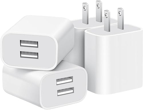 Paquete de 3 cargadores de pared USB, adaptador de enchufe de doble puerto para bloque de carga de toma de pared, adaptador de corriente USB para