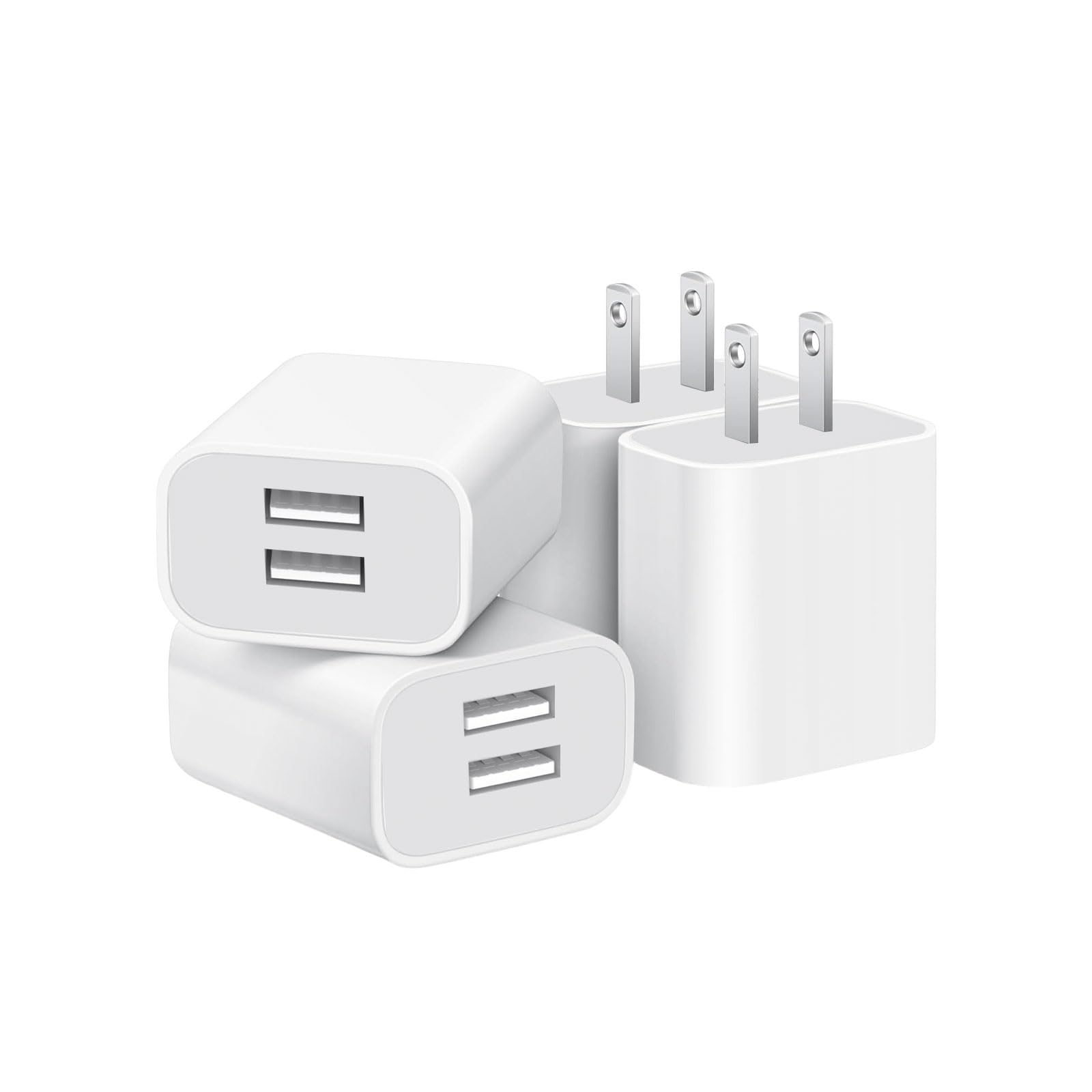 4 Pack USB Wall Charger, Dual Port Plug Adapter for Wall Outlet Charging Block, USB Power Adapter for iPhone 14/13/12/11 Pro/Pro Max, XS/XR/X, Galaxy,
