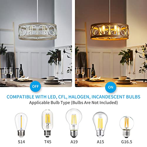 Xingqi Rustic Chandelier Brushed Nickel, Drum Chandeliers For Dining Room Modern Light Fixture Over Table Farmhouse Metal Wood Grain Pendant 5 Lights #TOP4