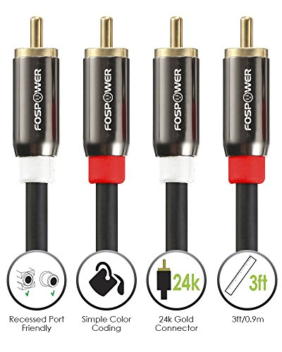 Fospower (3 Feet 2 Rca M/M Stereo Audio Cable [24K Gold Plated | Copper Core] 2Rca Male To 2Rca Male [Left/Right] Premium Sound Quality Plug #TOP4