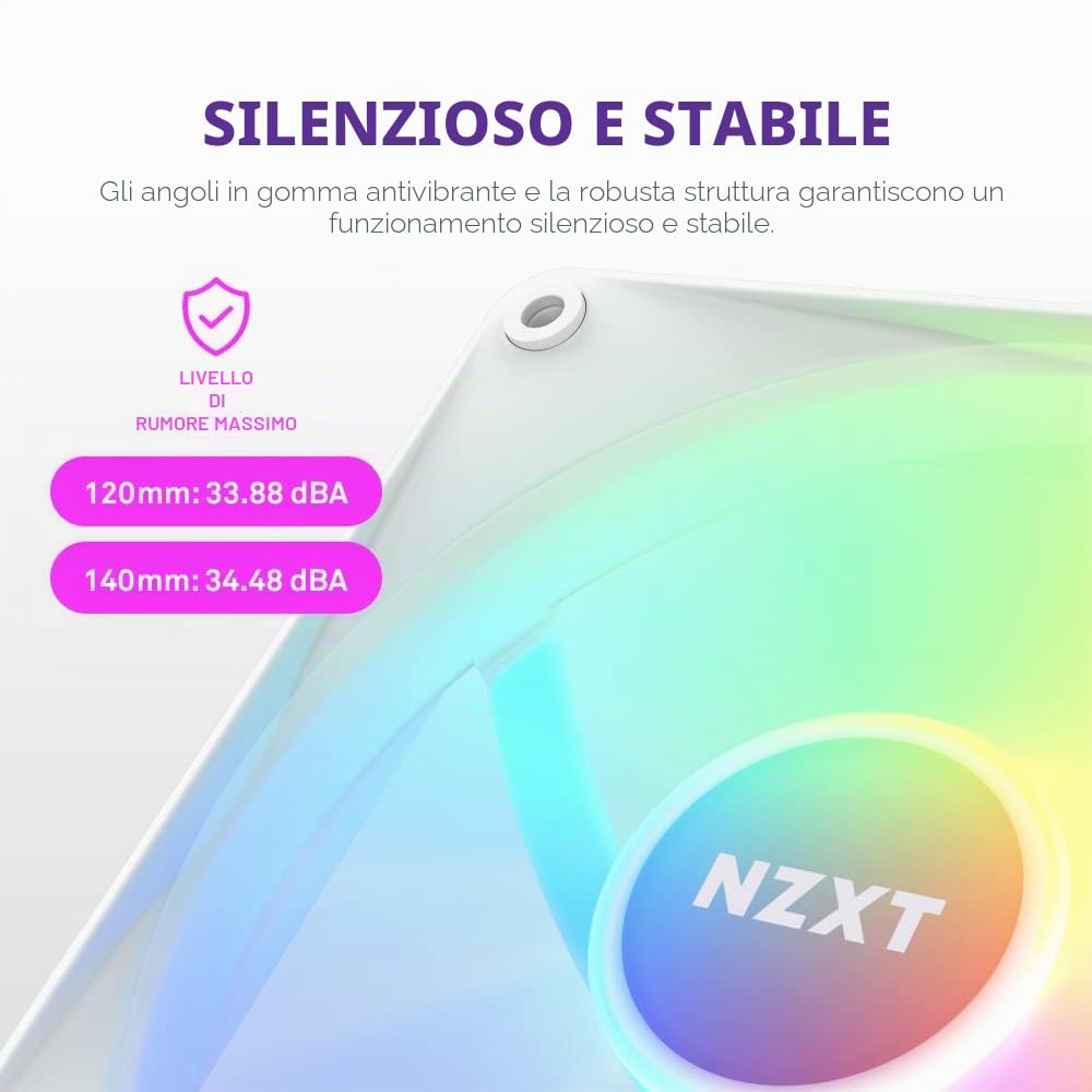 NZXT F120 RGB Core - RF-C12SF-W1 - Ventola RGB montata su hub 120mm - 8 LED indirizzabili singolarmente - Valori elevati di pressione statica e di flusso d’aria - Controllo PWM - Bianco