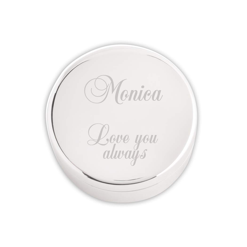 Cherished MomentsPersonalized Small Round Jewelry Keepsake Box With Custom Engraved Message, Unique Gift, Silver Toned