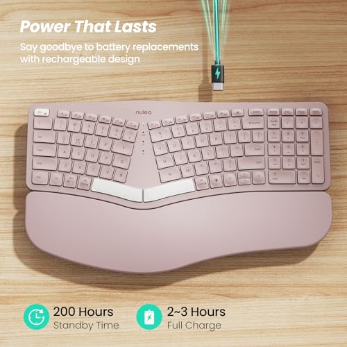 Image of Nulea RT05 Wireless Ergonomic Keyboard, Split Keyboard with Wrist Rest, USB-C Charging, 7-Color Backlight, Natural Typing, Bluetooth and USB Connectivity, Compatible with Windows /Mac(Pink)