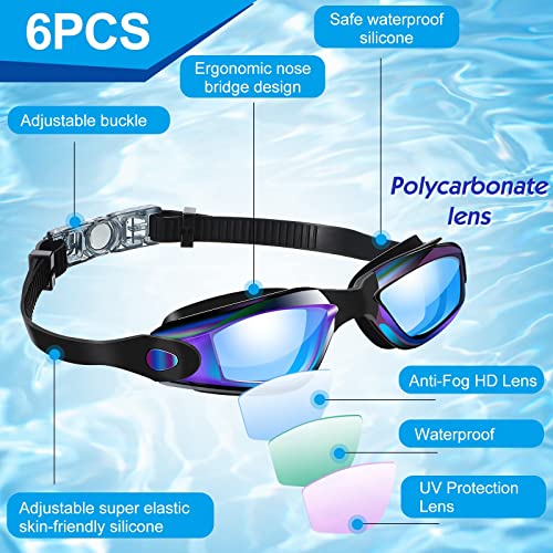6 Pack Swim Goggles Antifog Swimming Equipment With Protection Polarized Women Men Swimming Goggles No Leaking Full Protection Sport Swimming Goggles With Wide View For Adult Youth (Vivid Color) #TOP1