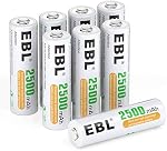 EBL AA Batteries rechargeables - 1.2V Ni-MH Double A Batteries - 2500mAh Batterie préchargée AA 8-Pack