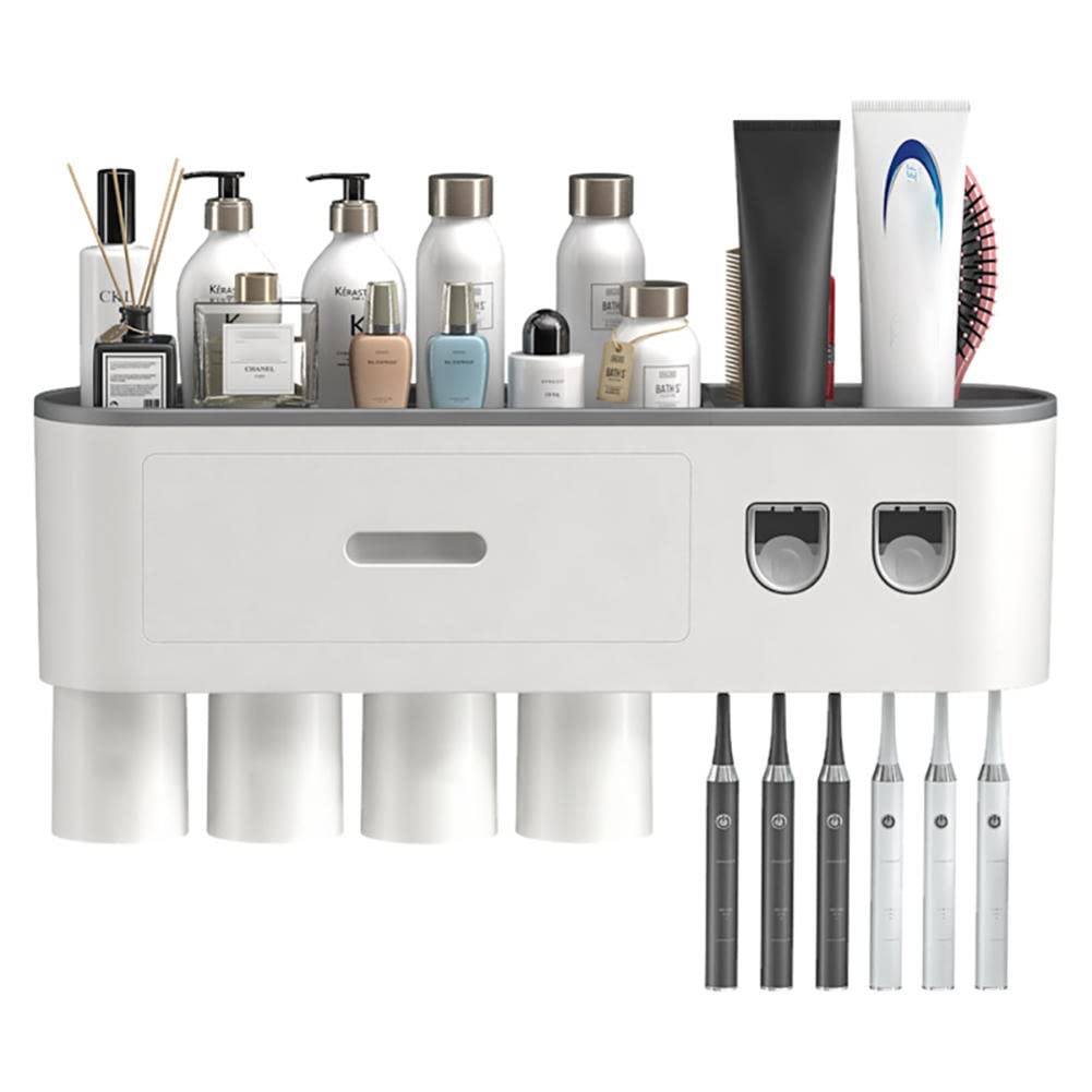 Support de dentifrice pour salle de bain et brosses électriques, modèle familial gris 4 tasses