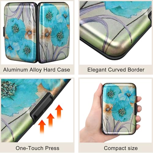Image of ELFISH Mini RFID Aluminum Wallet Credit Cards Holder Business Card Case Metal ID Case for Men Women(Blue Flower)