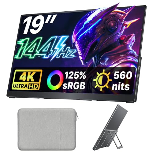 Image of Upperizon Portable Monitor 19 inch 4K UHD 3840X2160 125% sRGB 144Hz HDR HDMI USB-C Travel Monitor for Laptop MacBook PC Surface Xbox, Large External Display with Kickstand & Speakers, VESA Compatible