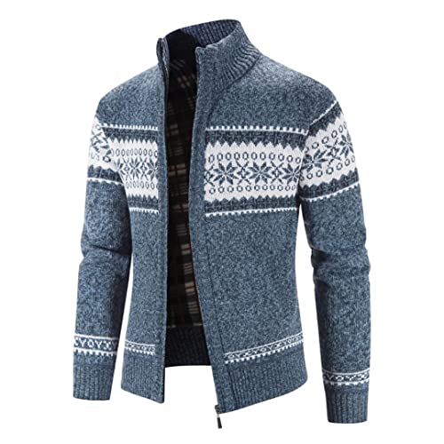 Men Knitted Sweater Jacket Print Stand Up Collar Sweater Cardigans Coat Thicker Warm Outwear2