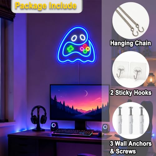 Image of Ghost Game Neon Sign for Wall Decor Light Up Sign Led Signs for Room Party Home Wall Decor USB Powered