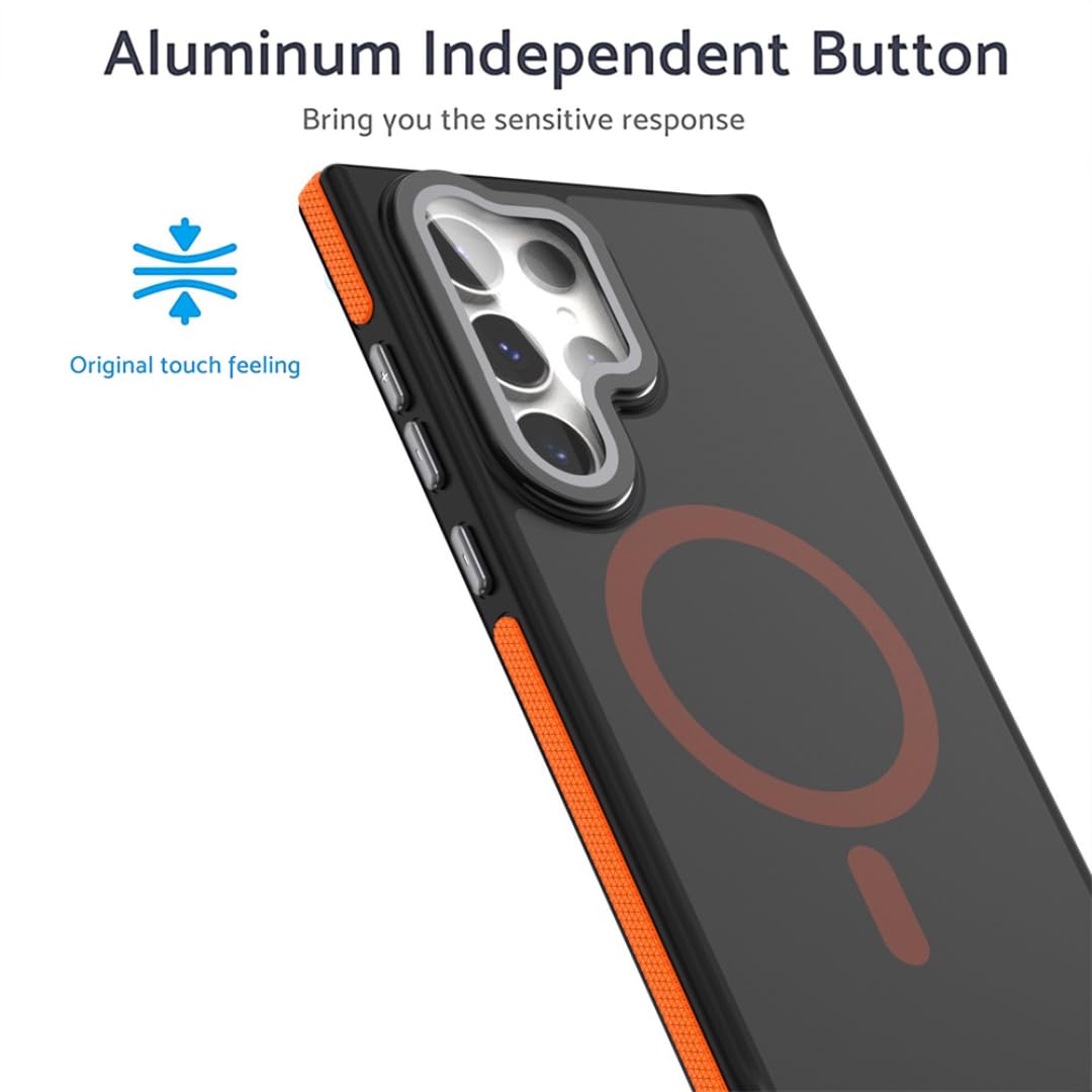 Luksusowy stojak na obiektyw z magnetycznym uchwytem na telefon do Galaxy S25Ultra, antypoślizgowa rama, odporna na wstrząsy obudowa (do Galaxy S25Ultra/czarny)