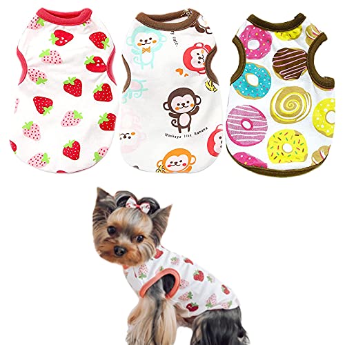 Petcare 3 Pack Small Dog Shirts Soft Breathable Cotton Puppy T Shirt For Small Dogs Girl Spring Summer Cute Print Pet Tee Sleeveless Vest Chihuahua Yorkie Shih Tzu Pomeranian Cat Clothes Outfits #TOP11