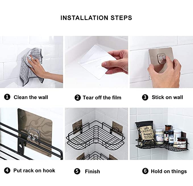 Image of Stainless Steel Self-Adhesive Metal Storage Organizer Bathroom Corner Rack Shelves (Black)