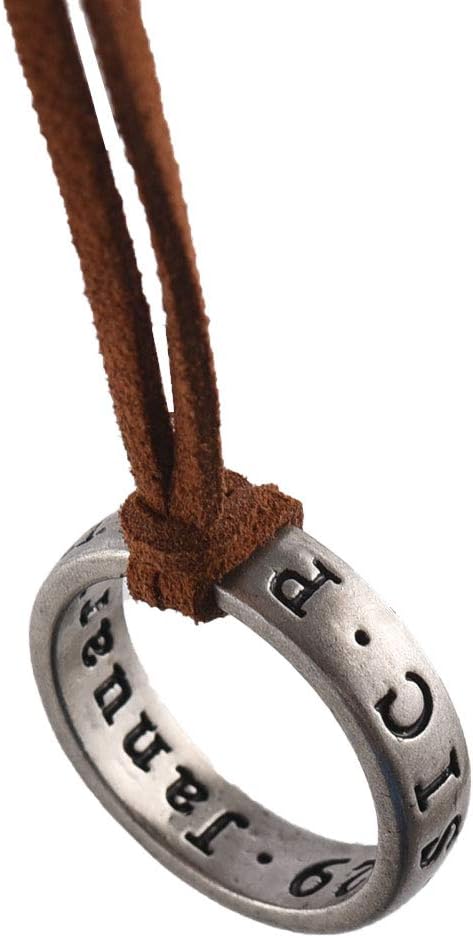 Uncharted 4 Nathan Drake Ring Necklace Engraved Pendant with Adjustable Leather Chain Handmade Jewelry Unisex Cosplay Game Fans Gift