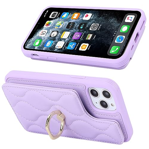 Image of for iPhone 11 Pro Case with Card Holder for Women,Credit Card Holder,Stand Ring Kickstand and RFID Blocking,PU Leather Phone Wallet Case 5.8 inch(Purple)
