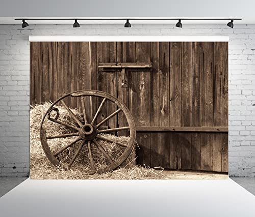 Fond photo grange ancienne et meule de paille BELECO pour anniversaire enfant thème cow-boy