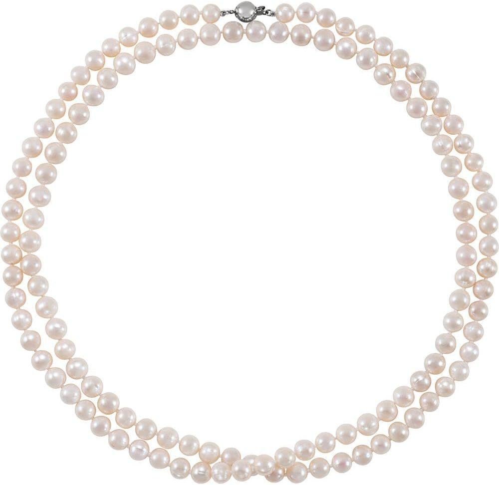 Sterling Silver 8-9mm Freshwater Cultured Pearl Strand Necklace Fine Jewelry for Women Gifts for Her, 42"