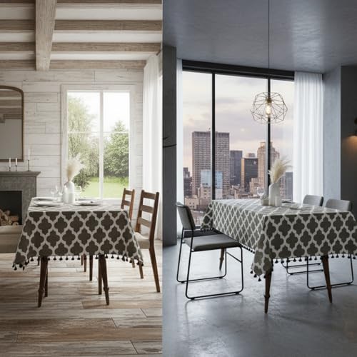 Image of HOMEMONDE Cotton Rectangular Dining Table Cover 4 Seater 40 X 60 Inch Printed Center Table Cloth With Decorative Fringes-(Grey,101 X 152 CM)